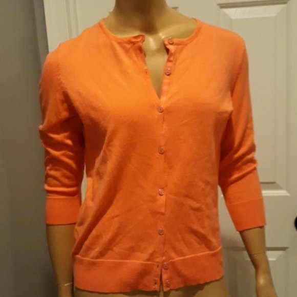 croft & barrow Sweaters - Easy Lightweight Crewneck Button Front Cardigan Tangerine Color Sweater SMALL